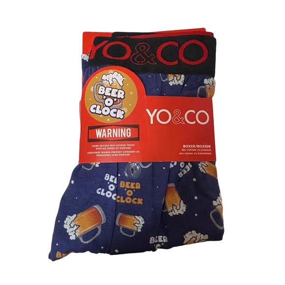 Mens Yo And Co Boxers Beer O Clock - Size M Navy Graphic Stretch Breathable New - Picture 2 of 11